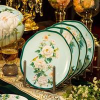 Service de table en porcelaine florale pivoine, vaisselle de luxe en porcelaine fine, compatible lave-vaisselle pour la maison, les mariages, les banquets et les hôtels