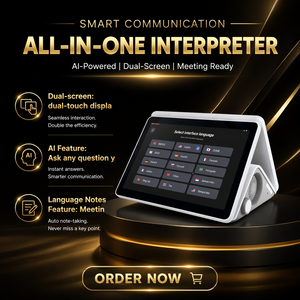 Dispositif de <span class=keywords><strong>traduction</strong></span> IA 165 langues, double écran tactile 10,1 pouces, <span class=keywords><strong>traduction</strong></span> hors ligne en temps réel pour entreprises, hôtels, hôpitaux - Product Image 1