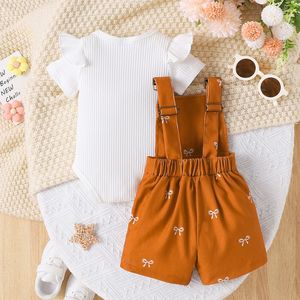 Conjunto de Ropa para Niña de 0 a 18 Meses, Mono de Manga Corta con Volantes + Overol Estampado de Color Sólido, Ropa para Bebé Recién Nacido - Product Image 2