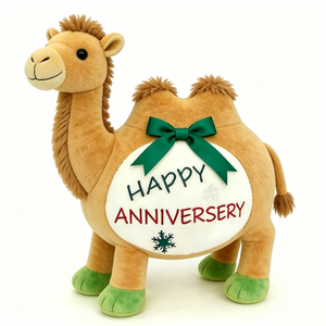 Chameau en peluche vert personnalisé, adorable chameau brun en peluche pour anniversaire, cadeau en peluche doux et moelleux avec nœud vert - Product Image 4