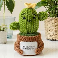 Plante succulente amigurumi faite à la main en pot, accessoire de bureau tricoté pour le soutien émotionnel, cadeau amusant pour la santé mentale des amis