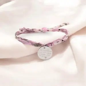 <span class=keywords><strong>Bracelet</strong></span> cordon tissu liberty personnalisé pendentif prénom gravé <span class=keywords><strong>bracelet</strong></span> tissu fleur coloré cadeau pour femme - Product Image 1