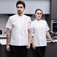 Custom Moderne Damesrestaurant Met Korte Mouwen Keuken Unisex Chef Witte Jassen Jas Uniform Rode Outfit Met Label