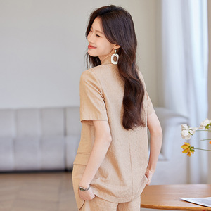 Women's Short Sleeve Suit Set Casual Breathable Polyester Summer Style Pocket Design AYM990 - Product Image 4