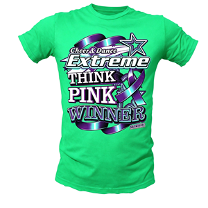 T-shirt unisexe Mamre Cheer Dance Extreme <span class=keywords><strong>Think</strong></span> <span class=keywords><strong>Pink</strong></span> Winner Ribbon Star Graphic Tee, col rond, manches courtes, rouge, pour la sensibilisation au cancer du sein - Product Image 1