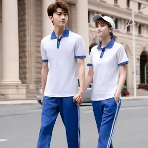 RG-Unisex polo beyaz kısa kollu t gömlek ve pantolon kız ve erkek yaz okul üniforması