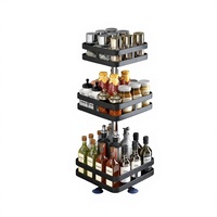 Étagère à épices rotative carrée à trois niveaux, plateau tournant multi-niveaux Lazy Susan, étagère de rangement de cuisine en acier au carbone pour comptoir