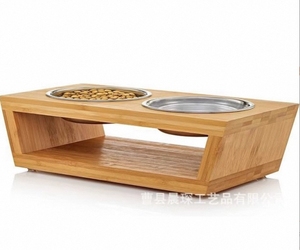 Mangkuk kucing anjing berkelanjutan ramah lingkungan bambu bulat dengan pola Solid Stan mangkuk kayu tinggi untuk hewan peliharaan kecil - Product Image 1