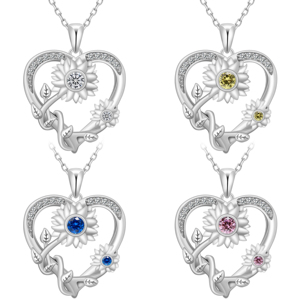 Collana da Donna in Argento Sterling 925 con Pendente a Forma <span class=keywords><strong>di</strong></span> Cuore e Girasole, Zirconi Rosa, Gioiello per San Valentino - Product Image 1