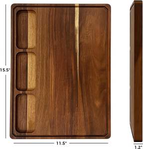 Planches à découper en noyer <span class=keywords><strong>noir</strong></span> pour la cuisine avec 3 compartiments intégrés, épaisseur 1,2 pouces, planche à découper en bois pour charcuterie - Product Image 5