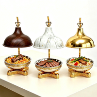 BOSAI 8L Réchaud de buffet circulaire marron/doré avec système de bain-marie suspendu plaqué or pour buffet libre-service