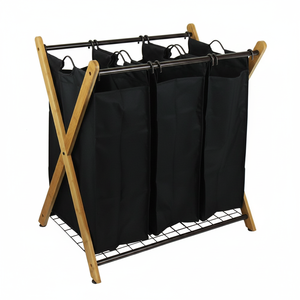 Smistatore per lavanderia a 3 borse in bambù X-Frame, soluzione per organizzazione ecologica ed elegante - Product Image 2