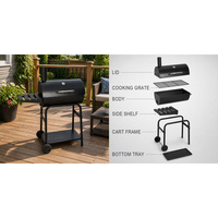 Barbecue fumoir à chariot en acier et métal SEJR avec cheminée, finition émaillée en porcelaine, couleur noire, 82x70x127cm