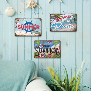 Panneau métallique vintage sur le thème de <span class=keywords><strong>la</strong></span> fête estivale sur <span class=keywords><strong>la</strong></span> plage avec impression de <span class=keywords><strong>phare</strong></span> et de roue de bateau - Product Image 3