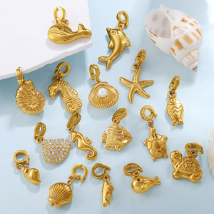 Pendentifs en acier inoxydable plaqué or sur le thème de l'océan pour la création de colliers, formes variées, accessoires de bijoux DIY - Product Image 1