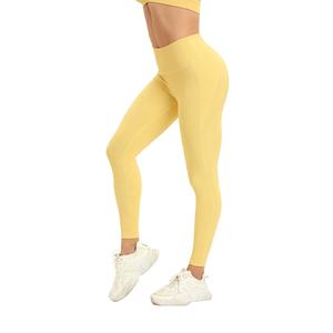 女性用ハイウエストジムレギンス黄色リブバットリフトヨガパンツソリッドパターンアクティブウェア服スパンデックス/ナイロン製 - Product Image 3