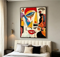 Peinture à l'huile cubiste figurative sur toile, peinte à la main, à l'impasto, visages géométriques, multicolore vibrante, art abstrait rétro texturé