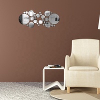 Autocollant mural de miroir circulaire géométrique Décoration de fond de maison Décoration de maison Accessoires 3D Miroir rond amovible stéréo
