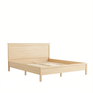 Cadre de lit scandinave en bois avec tête de lit, en pin massif, design rectangulaire, meubles de chambre à coucher - Product Image 1