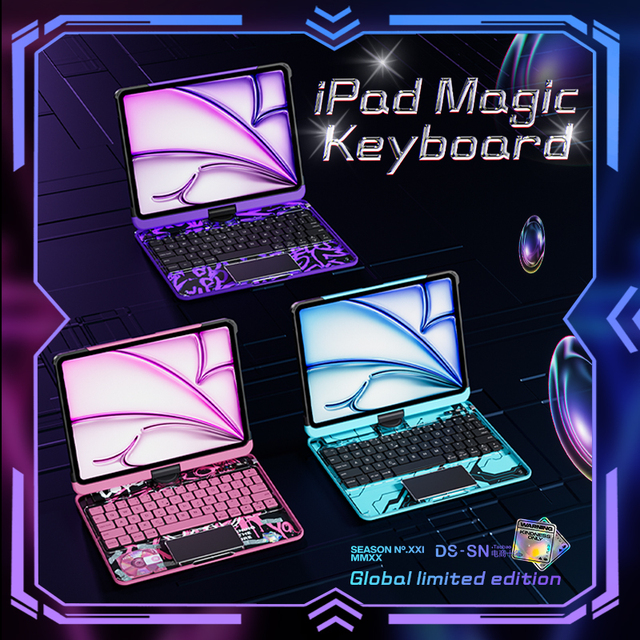 Neon Keyboard Case iPad Mini 6/7 US Layout Transparent 360 Rotating Touchpad Pen Slot Multi-angle Use Perfect Protection
