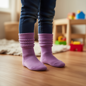 Calcetines morados de punto para niños, hasta la rodilla, cálidos para invierno, de algodón, talla única, para uso diario. - Product Image 2