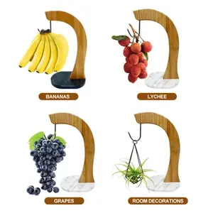 天然定制标志竹水果衣架展示架木制香蕉架支架，带大理石底座