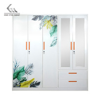 Armoire Métallique Démontable à 5 Portes, Motif Floral Imprimé, Meuble de Rangement pour Vêtements