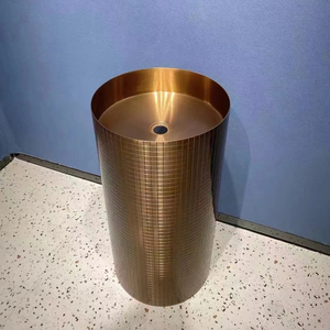 Lavabo sur pied rond en acier inoxydable rose doré pour salle de bain - Product Image 1