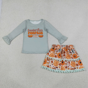 Girls Sleeveless Pumpkin Pie Print Eco-Friendly Spandex/Polyester Casual Dress Set Cute Autumn <b>Skirt</b> Outfit - Product Image 2