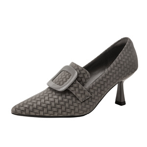 Elegant Women's <b>Pointed</b> <b>Toe</b> Loafers Genuine Leather Slip-On Heels Ankle Strap Geometric Pattern All Seasons Comfort Shoes - Product Image 5