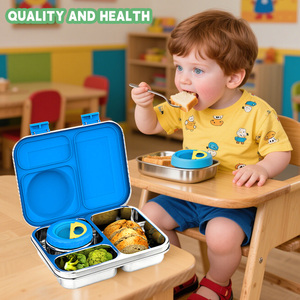 <span class=keywords><strong>Aohea</strong></span> - Lonchera de Acero Inoxidable de Diseño con 3 Compartimentos, Recipiente Térmico para Alimentos para Niños, Juego de Loncheras de Acero Inoxidable - Product Image 4