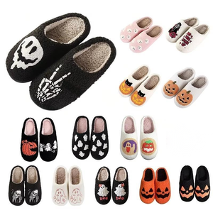 HF Pantuflas Festivas de Animales y Frutas de Algodón Cálidas, Afelpadas y Cómodas con Patrón de Caras y Calabaza Espeluznante de Halloween para Mujer para Regalo - Product Image 1