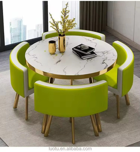 Bộ bàn ăn sang trọng bán chạy gồm 1 bàn tròn mặt gỗ MDF và khung kim loại, 4 ghế, thích hợp cho phòng khách, nhà hàng, quán bar, văn phòng - Product Image 2