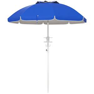 Parasol de plage portable d'extérieur 5,7 pieds, protection UV 40+, réglage d'inclinaison, avec porte-gobelets et crochets, design à volants - Product Image 1