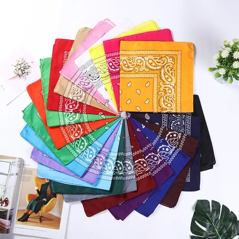 Atacado Promoção Multifunções Logotipo Personalizado Colorida Poliéster Algodão Esportes Quadrado Headwear Cachecol Clássico Paisley Bandana