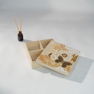 Vintage Style Lacquer <b>Box</b> With Exquisite Floral And Butterfly Painting Durable Wood Construction With Internal Sections - Product Image 5