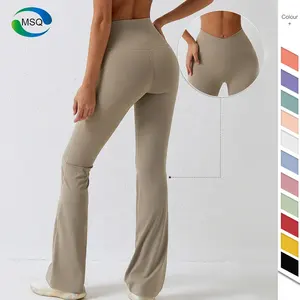 定制v剪高腰喇叭形瑜伽裤纯色健身房健身户外女性提臀运动喇叭形瑜伽打底裤