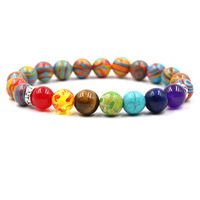 Edelstein-Armband im neuen klassischen Stil, 10 mm, Silber, 7-Chakra-Naturstein-Charm-Armband, elastisch, Perlenarmband, Einzelring-Schmuck, farbenfroh