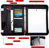 Porte-documents multifonctionnel en cuir PU à fermeture éclair A4, classeur à anneaux, classeur en spirale de bureau personnalisé, organisateur de portefeuille en cuir