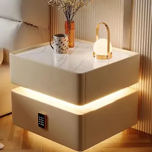 西嘉宜智能床头柜灯奢华高感实木带灯新款卧室床头储物柜简约现代