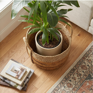 <b>Large</b> Round Two-Tone Wicker Storage <b>Basket</b> with Handles, Handwoven Natural Seagrass Laundry Hamper and Blanket Bin - Product Image 5