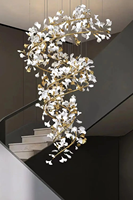 Lustre en forme de feuille de Ginkgo, design moderne, creux, LED, suspension au plafond, commande sans fil, pour salon, villa, escalier, hall