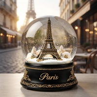 Globe à neige en résine de la Tour Eiffel de Paris, base vintage noire et dorée, fait main, peint à la main, souvenir touristique personnalisé, cadeau de voyage