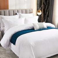 Parure de draps plats en coton blanc de qualité hôtelière 200Tc 250TC 300TC 400TC 500TC 600TC, parure de draps ajustés, parure de literie d'hôtel