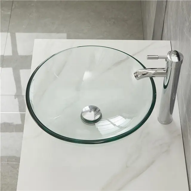 Lavabos modernes à cuvette ronde Lavabo en verre trempé pour vasque de salle de bain bon marché