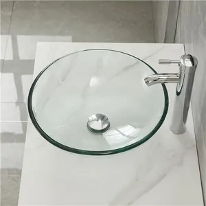 Moderne runde Schüssel Waschtische Günstige Waschbecken aus gehärtetem Glas Waschbecken