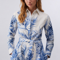 Robe chemise imprimée Wisrise Fashion Factory pour femme, à revers, manches longues, ceinture à nouer, fente avant, poches, idéale pour les vacances à la plage