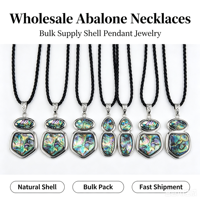 Collier pendentif en coquille d'ormeau naturelle, bijoux en coquille irisée avec cordon tressé noir pour cadeau, vente en gros