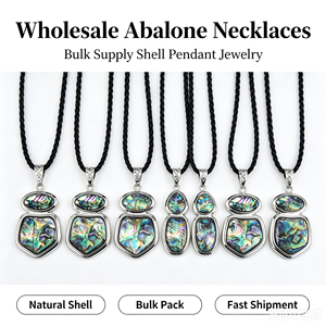 Collier pendentif en coquille d'ormeau naturelle, <span class=keywords><strong>bijoux</strong></span> en coquille irisée <span class=keywords><strong>avec</strong></span> <span class=keywords><strong>cordon</strong></span> tressé noir pour cadeau, vente en gros - Product Image 1