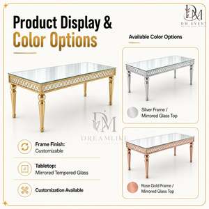 Luxury Stainless Steel Glass Top <b>Dining</b> Table Set with Upholstered <b>Chairs</b> for Wedding Banquet Event Wholesale - Product Image 4
